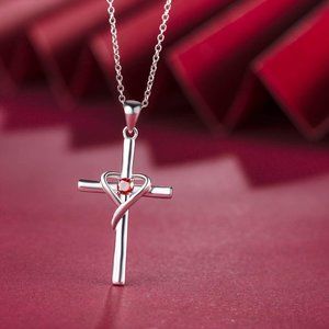 AmorAime 925 Sterling Silver Cross Necklace for Women Men 5A CZ Birthsto…